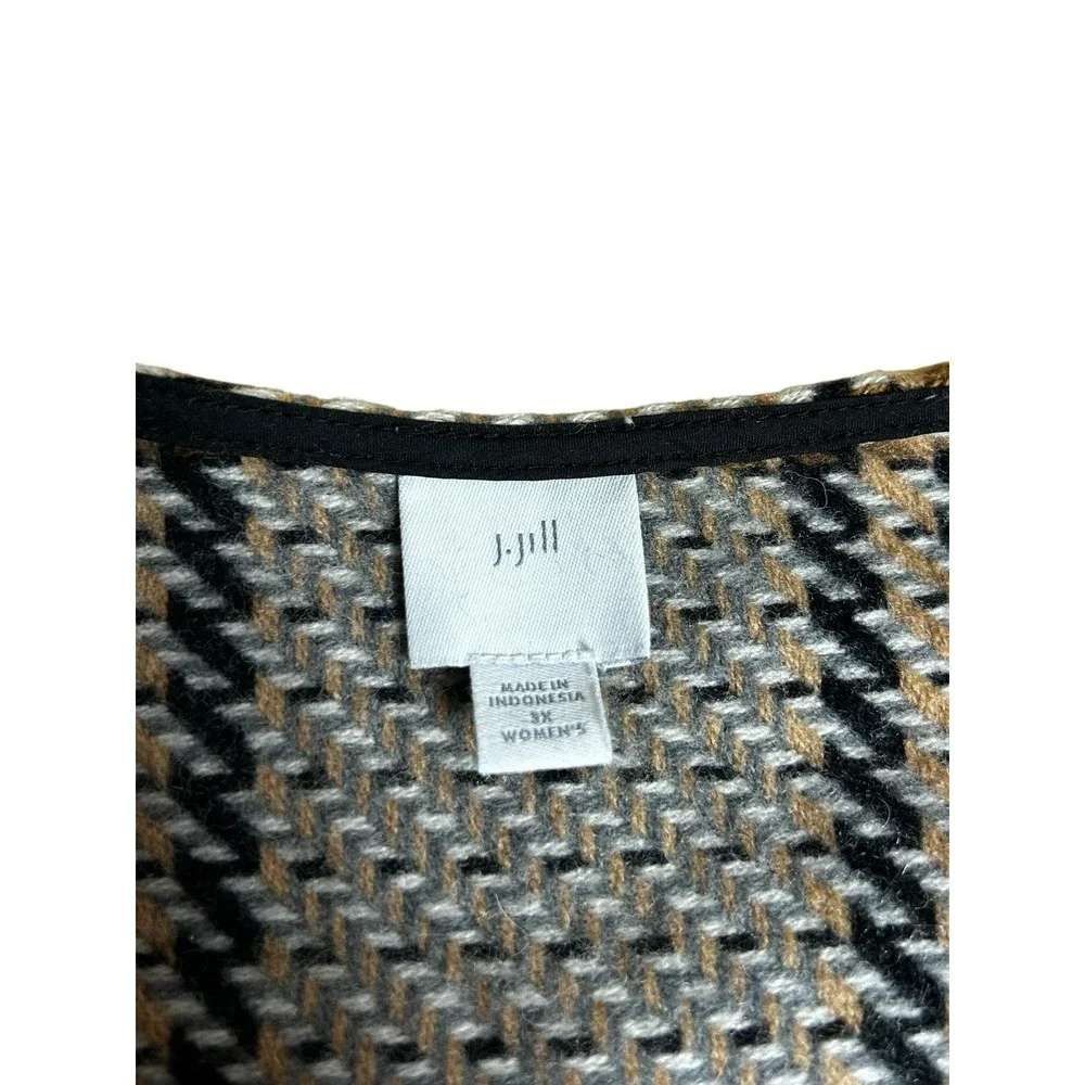 J Jill Women's 3XL Wool Blend Oversized Plaid Snap Jacket Brown Longline Preppy‎